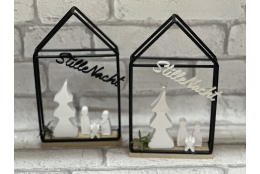 Bastelset: Metallhaus mit heiliger Familie und Baum