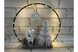 Bastelset: Drahtring mit Tannenbaum aus Papier, Elch und Lichterkette