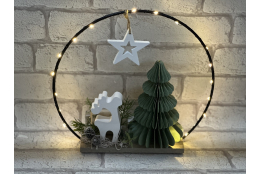 Bastelset: Drahtring mit Tannenbaum aus Papier, Elch und Lichterkette