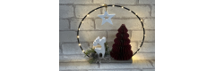 Bastelset: Drahtring mit Tannenbaum aus Papier, Elch und Lichterkette