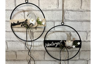Bastelset: Drahtring mit Holzwichtel und 3D Schriftzug "Winterzeit"